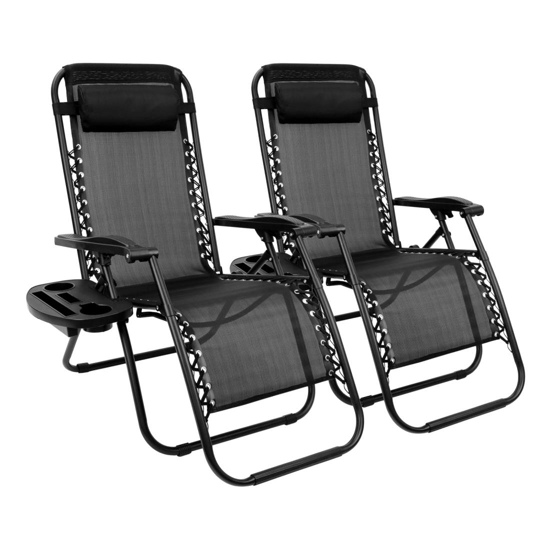CampWild アウトドアチェア リクライニングチェア 折りたたみ アウトドアチェア オットマン付き 無段階 角度調節 軽量 耐荷重120kg 組立不要 ゼログラビティー/無重力/インフィニティチェア 庭/花見/砂浜/キャンプ/戸外用 (ブラック 2個セット)
