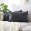 Topfinel クッションカバー 長方形 リネンっぽい 30×50cm 北欧 おしゃれ 綿麻 無地 ソファ背当て 装飾枕カバー 濃いグレー 2枚(全10色)(3)