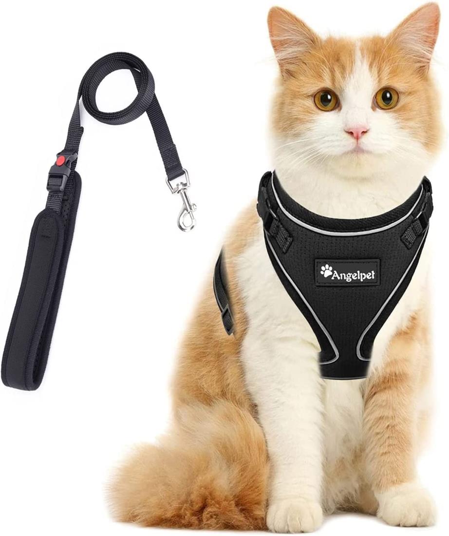 猫 猫用 ハーネス 胴輪 猫具 ねこ ネコ 子猫 子犬 小型犬 散歩 お出かけ 抜けない ベスト ソフト胸あて 軽量 頭を通さずマジックテープで装着 サイズ調節可 夜反射 通気メッシュ (Sサイズ (x 1), ブラック_02)
