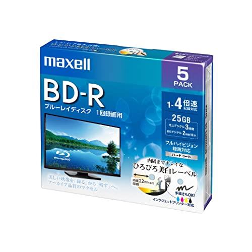 maxell 録画用 BD-R 標準130分 4倍速 ワイドプリンタブルホワイト 5枚パック BRV25WPE.5S