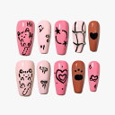 Sun&Beam Nails 手作り ネイルチップ ミディアム ロング コフィン バレリーナ 白 黒 ピンク つけ爪 手描き 猫 デザイン おしゃれ 付け爪 10枚入 (#158 S)