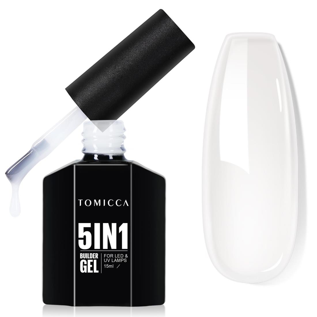 TOMICCA 5 in 1 ビルダー ネイル ジェル ビルダー ベース 強化 ネイル ジェル ハード ストロング ネイル チップ & 長さだし ジェルネイル、ネイル修復用 UV ジェルネイル、簡単に形作れるネイル アート15ML (乳白色)