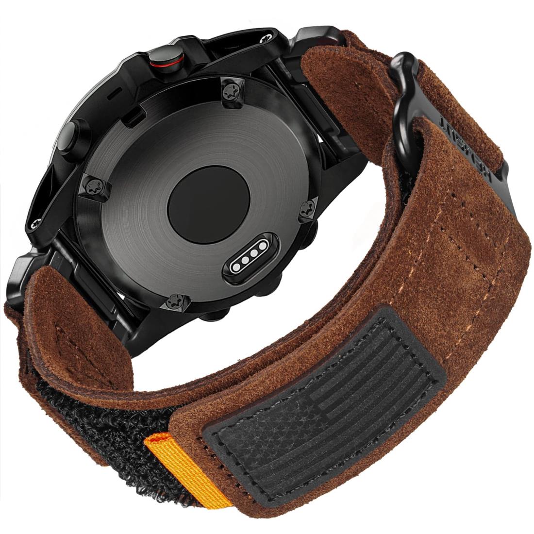 Hemsut ガーミンウォッチレザースポーツバンド Fēnix 8 Solar 47mm / Fēnix 7 / 7 Solar / 7 Sapphire Solar / 6 / 6 Pro / 6 Sapphire / 5 / 5 Plus, Approach S60 / S62など用 アップグレードされたコネクタ ガーミンのクイックフィットver 交換ベルト