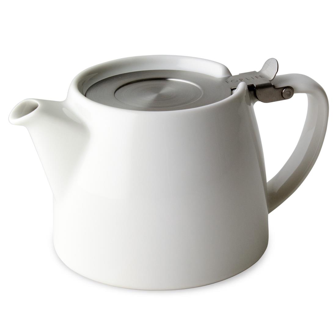 フォーライフ(FOR LIFE) ティーポット 陶器 白 530ml 3杯用 茶こし付き 食洗機対応 蓋が落ちない 片手で注げる ホワイト スタンプティーポット 309Wht