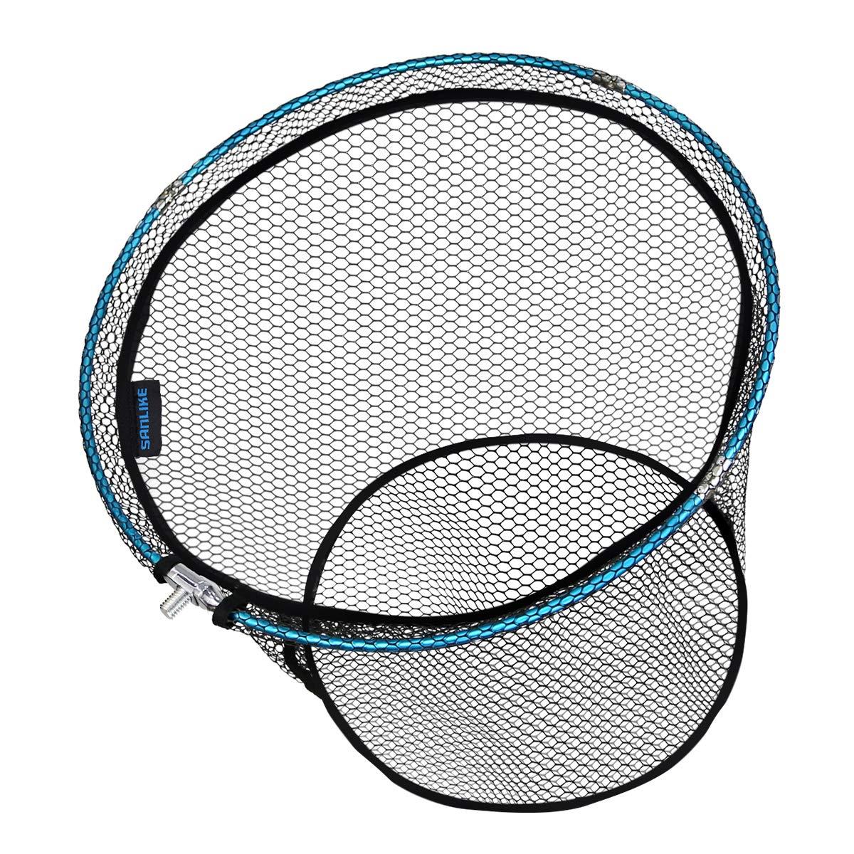 SANLIKE タモ網 たもあみ ランディングネット ラバーネット アルミフレーム 釣りネット 折りたたみ玉枠 大型たも網 釣り成功率アップ 玉網 (ブラック、45CM)