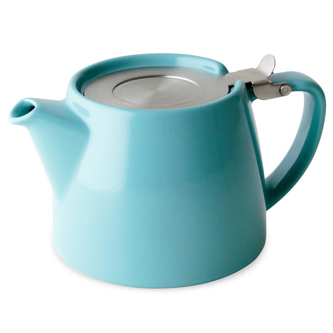 フォーライフ(FOR LIFE) ティーポット 陶器 400ml 2杯用 茶こし付き 食洗機対応 蓋が落ちない 片手で注げる ターコイズ 青 ミニスタンプティーポット 509Trq
