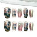 Sun&Beam Nails 手作り ネイルチップ ミディアム ロング アーモンド つけ爪 人気 3D おしゃれ 可愛い デザイン 付け爪 10枚入 (#13 絵画・グリーン · M)