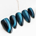 Sun&Beam Nails 手作り ネイルチップ ミディアム ロング アーモンド つけ爪 ブルー 黒 キラキラ 人気 3D おしゃれ 可愛い デザイン 付け爪 10枚入 (#12 マグネット・青・M)