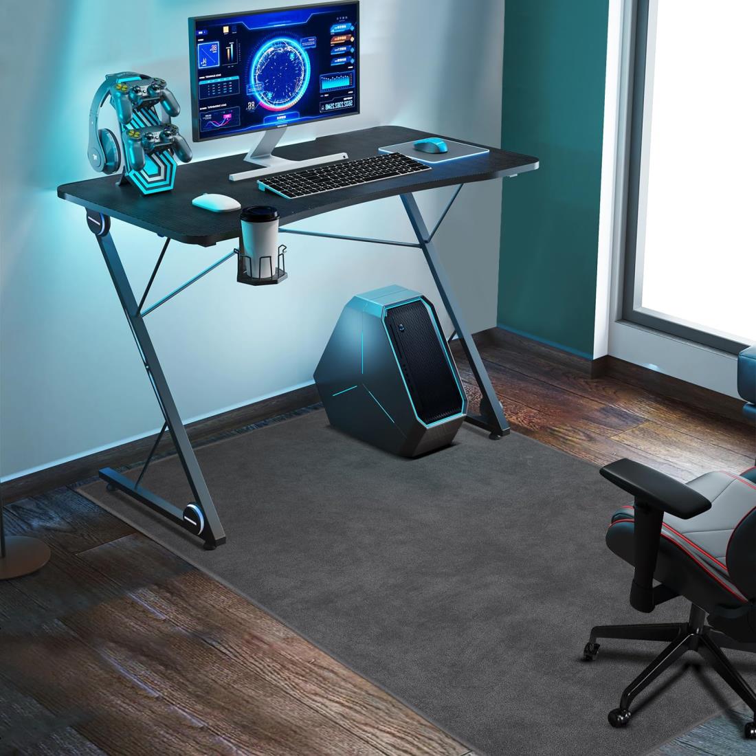 FUNHOO ゲーミングチェアマット 80×100cm チェアマット カーペットタイプ 滑り止め加工 フランネルタイプ フローリングマット 騒音対策 床暖房対応 床保護 傷防止 グレー