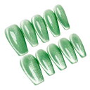 Sun&Beam Nails 手作り ネイルチップ ミディアム ロング バレリーナ つけ爪 コフィン 無地 若緑 薄緑 キャットアイ マグネット 人気 おしゃれ 可愛い 付け爪 10枚入 (#88 M)