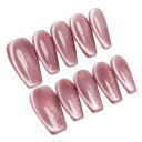 Sun&Beam Nails 手作り ネイルチップ ミディアム ロング バレリーナ つけ爪 コフィン 無地 撫子色 赤紫 キャットアイ マグネット 人気 おしゃれ 可愛い 付け爪 10枚入 (#89 XS)