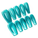 Sun&Beam Nails 手作り ネイルチップ ミディアム ロング つけ爪 バレリーナ コフィン 付け爪 無地 青 緑 水色 キャットアイ マグネット 人気 おしゃれ 可愛い 10枚入り (#84 XS)