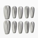 Sun&Beam Nails 手作り ネイルチップ ミディアム ロング バレリーナ つけ爪 コフィン 無地 ブラック シルバー キャットアイ マグネット 人気 おしゃれ 可愛い 付け爪 10枚入 (#105 L)