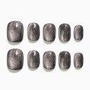 Sun&Beam Nails 手作り ネイルチップ ショート 短め ラウンド 無地 ブラック ピンク キャットアイ マグネット 人気 おしゃれ 可愛い 付け爪 10枚入 (#108 L)