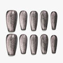 Sun&Beam Nails 手作り ネイルチップ ミディアム ロング バレリーナ つけ爪 コフィン 無地 ブラック ピンク キャットアイ マグネット 人気 おしゃれ 可愛い 付け爪 10枚入 (#106 L)