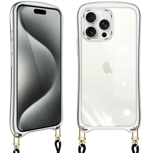 i Phone 15 Pro ケース クリア ショルダー iphone15 pro スマホケース アイフォン15pro カバー 耐衝撃 肩掛け 首掛け 斜めかけケース 可愛い かわいい 韓国 透明 TPU シリコン メッキ加工 TPUバンパー 長さ調整可能 取り外し可能((シルバー) i Phone 15 Pro ケース クリア ショルダー iphone15 pro スマホケース アイフォン15pro カバー 耐衝撃 肩掛け 首掛け 斜めかけケース 可愛い かわいい 韓国 透明 TPU シリコン メッキ加工 TPUバンパー 長さ調整可能 取り外し可能((シルバー)