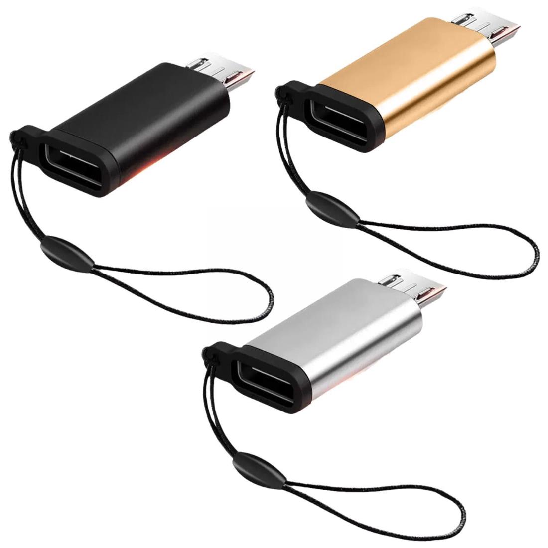 3個入り USB Type C to Micro USB 変換アダプタ 充電 データ転送 タイプC マイクロ USB 変換アダプター アルミニウム合金 紛失防止 キーホルダー付き for Galaxy S8/S9/OnePlus 2/H u a w e i P10/Nexus 5X/6P/Pixel/Macbook ProなどType-C端末対応