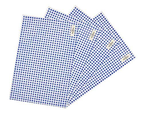 wellhouse ランチョンマット 綿 麻 大きい 60x40cm チェック柄 布 食卓マット 4枚セット (ブルーのチェック柄)