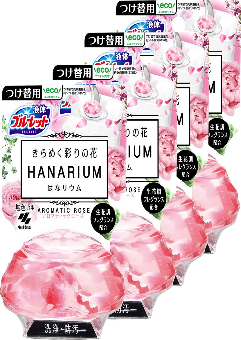 ブルーレット 【まとめ買い】液体おくだけ きらめく彩りの花 はなリウム トイレタンク芳香洗浄剤 アロマティックローズの香り 詰め替え用 70ml×4個