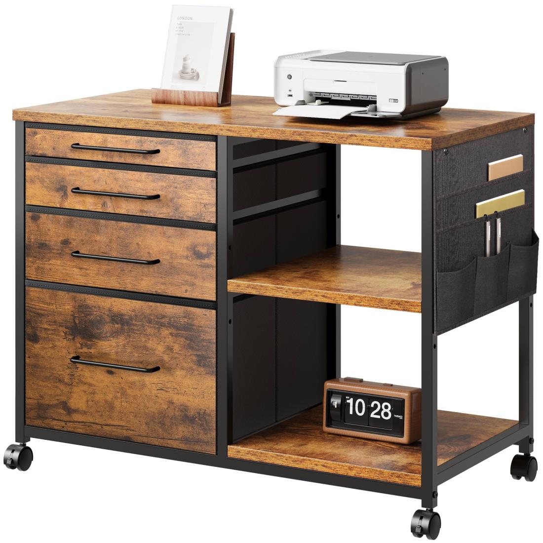 YeTom サイドキャビネット デスクワゴン 布製 袖机 層板付き サイドワゴン 4段 オフ ィス ワゴン A4対..