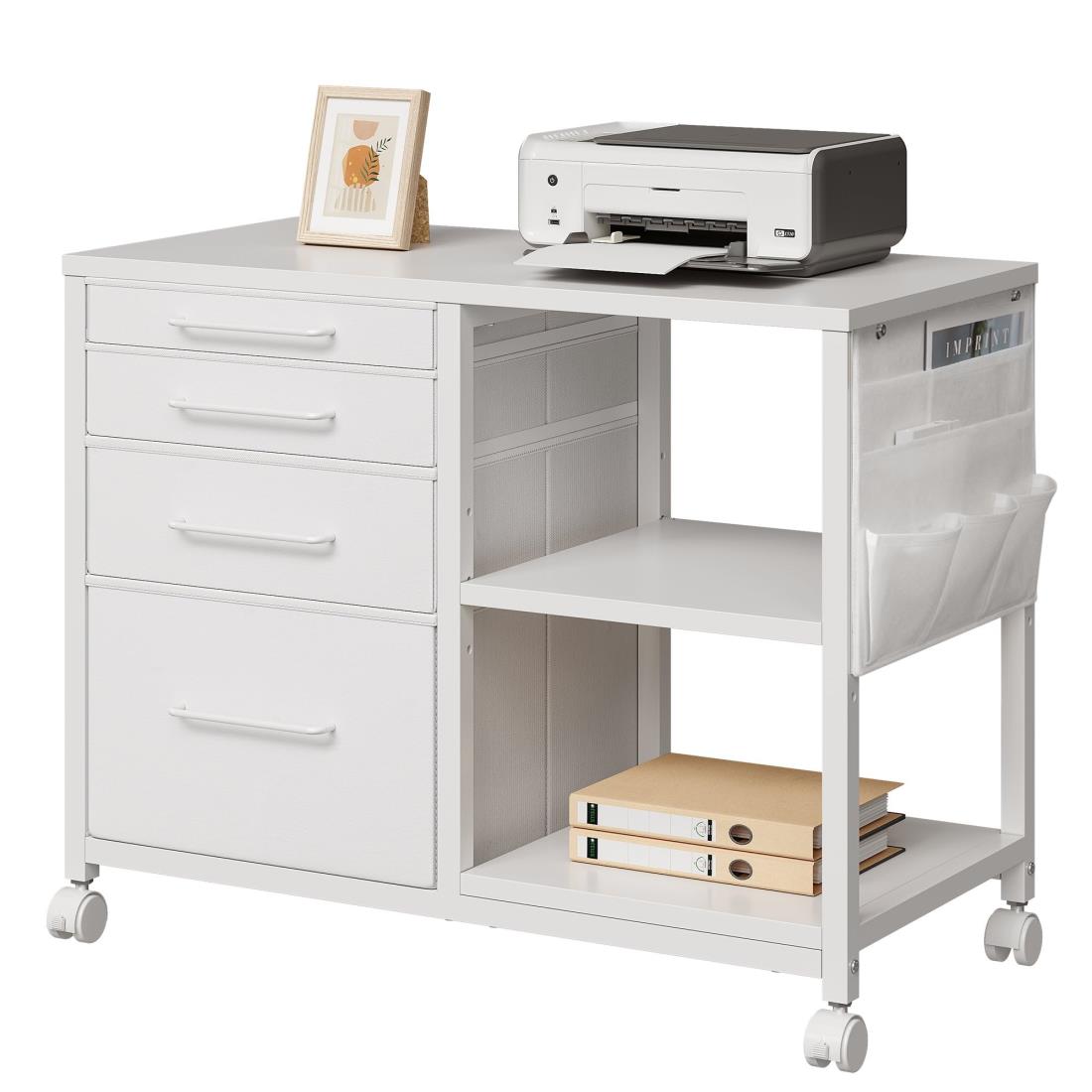 YeTom サイドキャビネット デスクワゴン 布製 袖机 層板付き サイドワゴン 4段 オフ ィス ワゴン A4対..