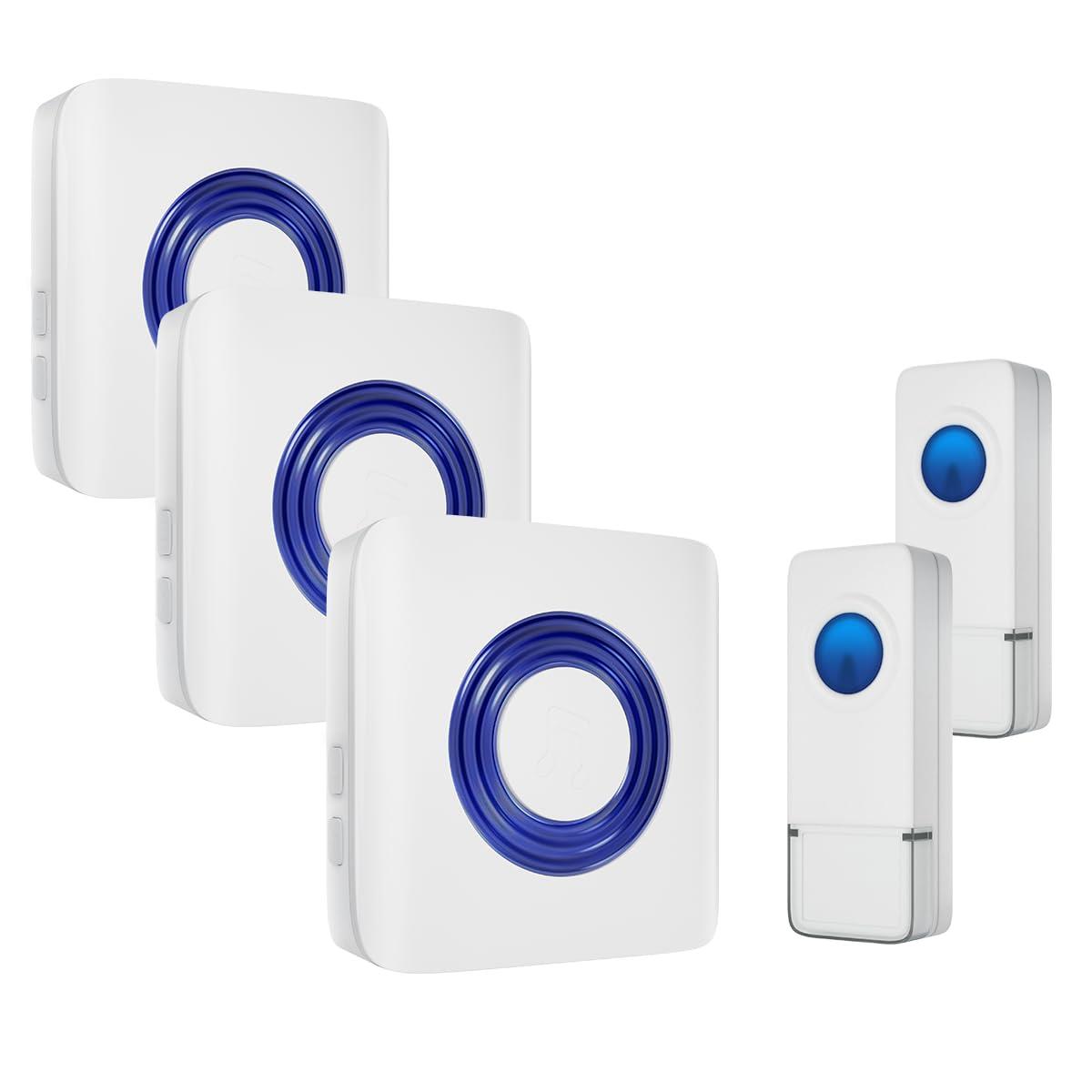 ワイヤレスチャイム 玄関チャイムドアベル LED提示ライト 0-110db 5段階音量調節 58曲選択 400M無線範..