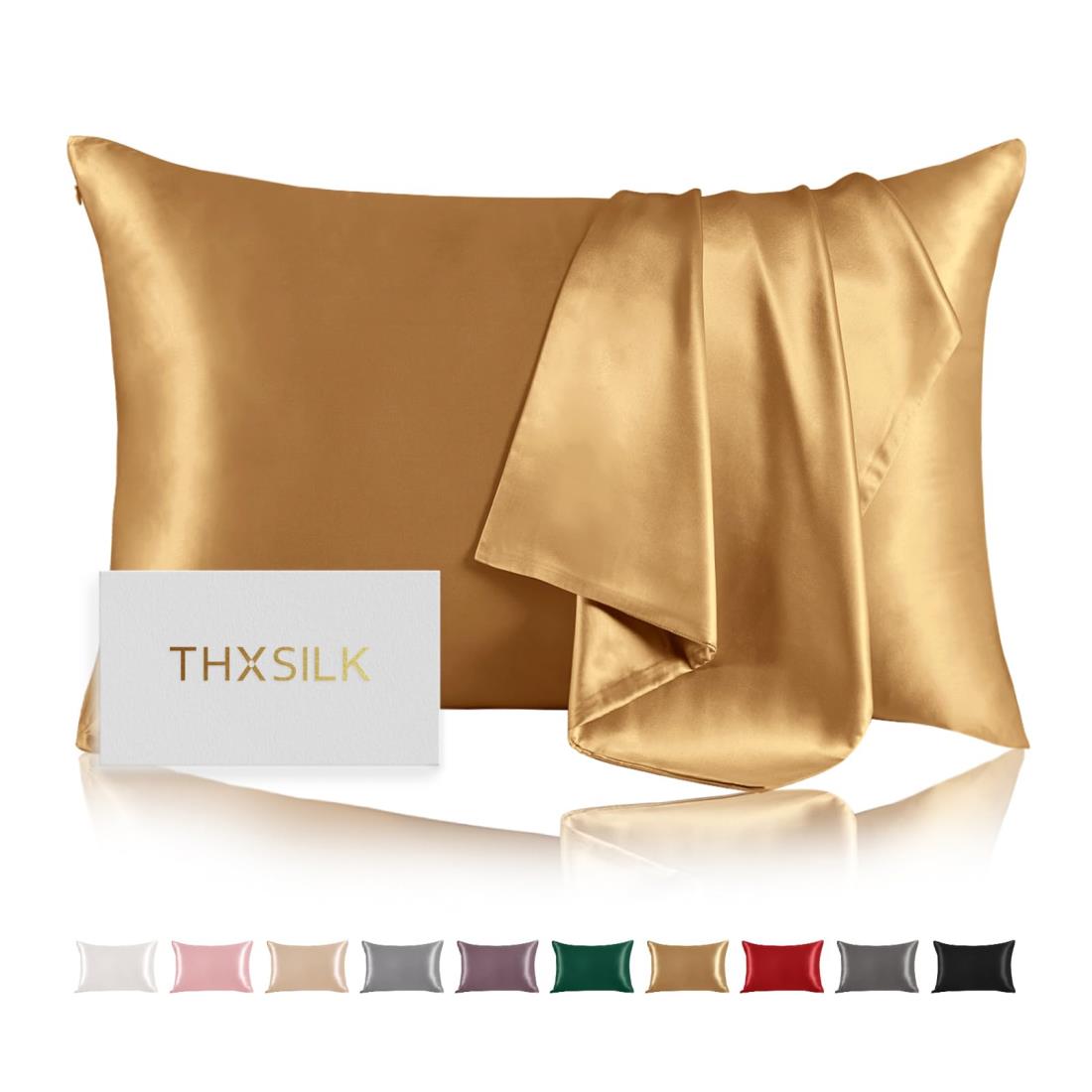 THXSILK 枕カバー シルク 最高グレード6A OEKO認証済み 隠しジッパー 100%シルク 両面 洗える 睡眠サポート 寝癖軽減 美髪・美肌 敏感肌 静電気防止 防ダニ・抗菌 プレゼント 贈り物 四季適応 一枚 (43*63cm・ ゴールド)