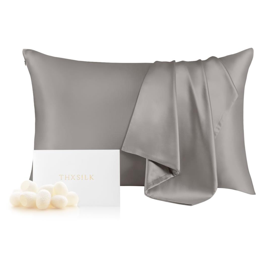 THXSILK 枕カバー シルク 隠しジッパー 最高グレード6A OEKO認証済み 100%シルク 両面 洗える 美髪・美肌 敏感肌 睡眠サポート 寝癖軽減 静電気防止 防ダニ・抗菌 光沢 ギフト 贈り物 四季適応 一枚 (50*70cm・ グレー)