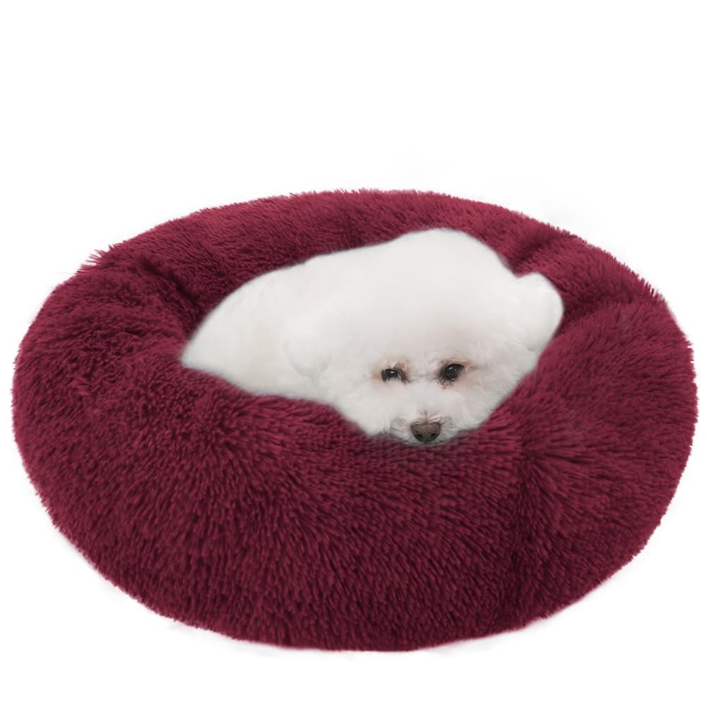 ZurZur 猫 犬 クッション ペットベッド ふわふわ もこもこ ぐっすり眠る 暖かい ドーナツ ラウンド型 ..