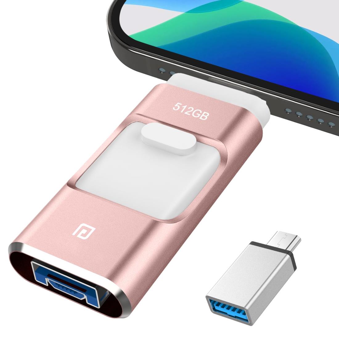 USBメモリー 4in1 多機能 データバックアップ 容量不足解消 外付けUSB 高速 (ピンク, 512GB)