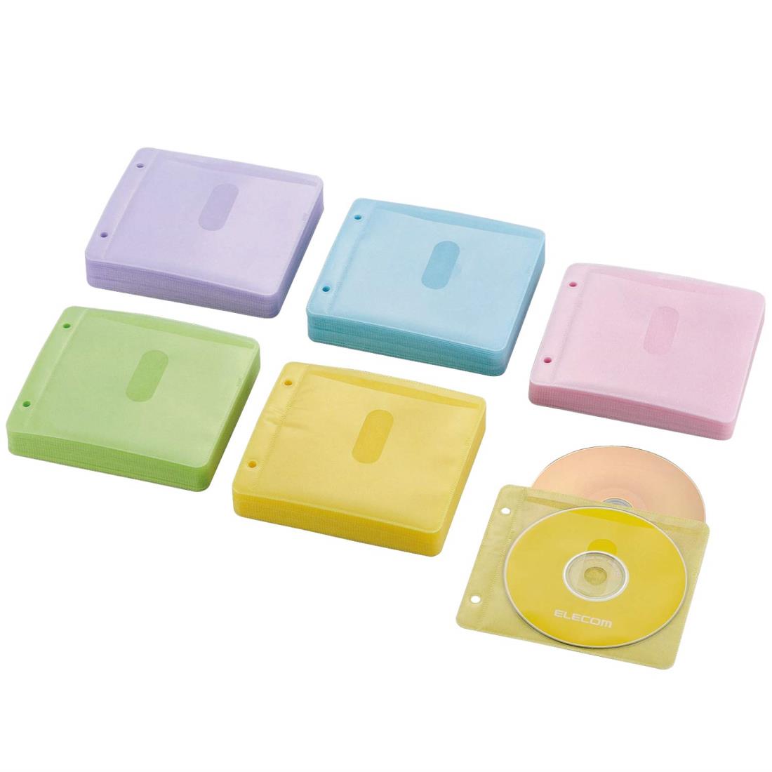 エレコム D V D CDケース 不織布 両面収納 2穴付 120枚入 240枚収納可 5色アソート CCD-NBWB240ASO