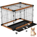 TSAYAWA 犬ケージ 犬サークル 中小型犬用 ペットサークル 屋根付き トレー付き ブラウン 幅96x奥行70x高さ70cm