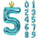 Lausatek バルーン 数字 風船 誕生日 40インチ 大きい ナンバー5 王冠付き クラウン バースデー 飾り付け パーティー 記念日 結婚式 男の子 女の子 約100cm 青緑 ブルー