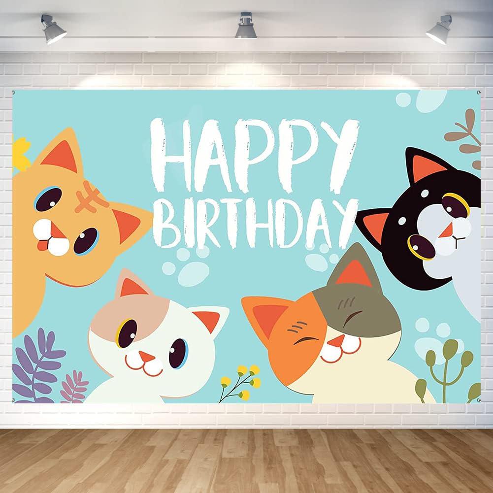 かわいいねこ バースデー タペストリー ねこ 誕生日 飾り付け タペストリー おしゃれ キャット 誕生日 壁掛け 写真背景 猫 Happy Birthday パーティー フォトポスター おうちスタジオ 180x120cm