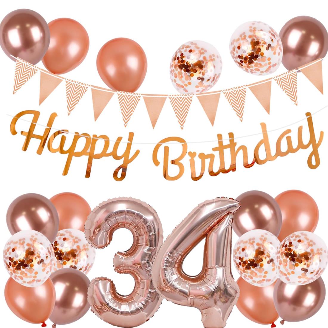 34歳 誕生日 バルーン 風船 セット 大きい 40inch ローズゴルード 誕生日 数字 バルーン 付け 約100cm ..