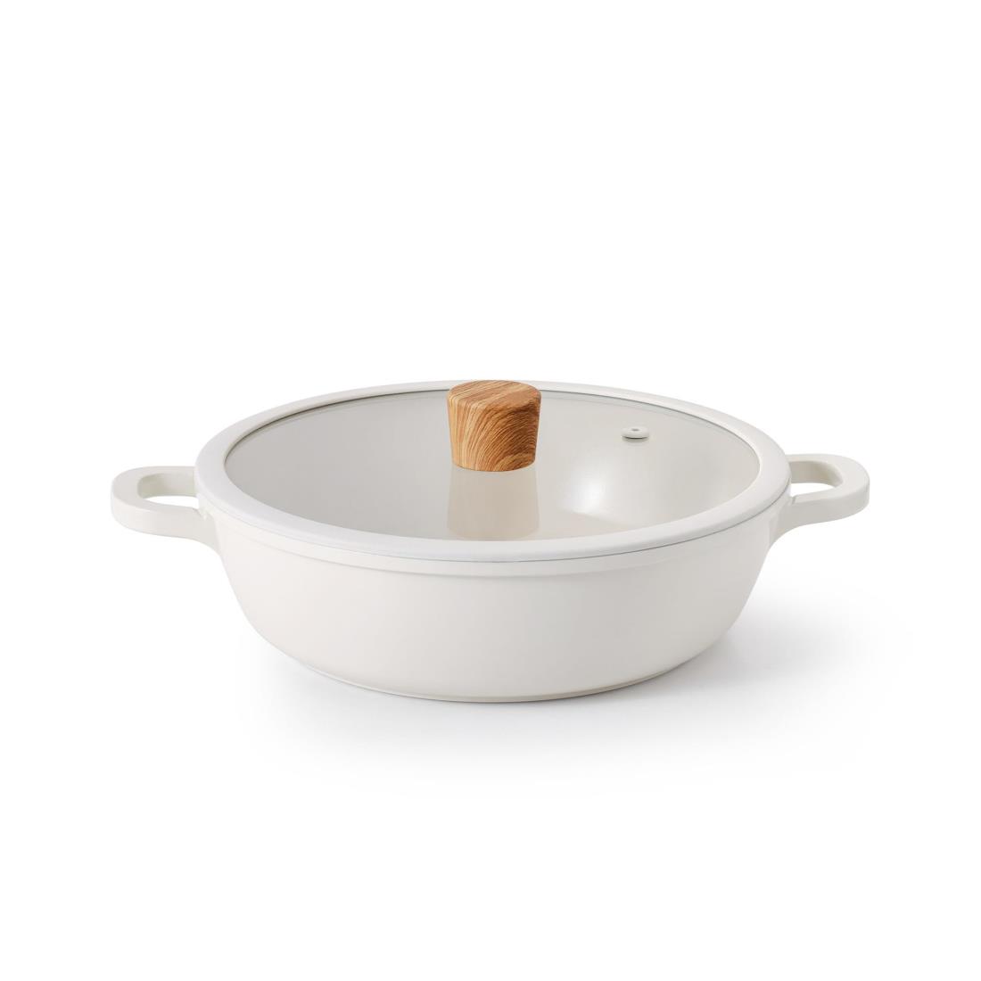 SENSARTE 両手鍋 24cm セ ラミック IH対応 ガス対応 卓上鍋 すき焼き鍋 一品万能 煮る 焼く 炒める 揚げる 焦げ付きにくい お手入れ簡単 ガラス蓋付 しゃぶしゃぶ カレー おでん
