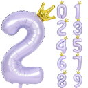 Lausatek バルーン 数字 風船 誕生日 40インチ 大きい ナンバー2 王冠付き クラウン バースデー 飾り付け パーティー 記念日 結婚式 男の子 女の子 約100cm 紫 ラベンダー