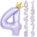 Lausatek バルーン 数字 風船 誕生日 40インチ 大きい ナンバー4 王冠付き クラウン バースデー 飾り付け パーティー 記念日 結婚式 男の子 女の子 約100cm 紫 ラベンダー