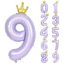 Lausatek バルーン 数字 風船 誕生日 40インチ 大きい ナンバー9 王冠付き クラウン バースデー 飾り付け パーティー 記念日 結婚式 男の子 女の子 約100cm 紫 ラベンダー
