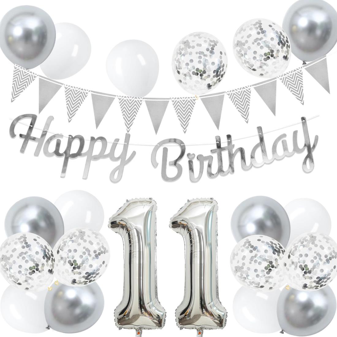 11歳 誕生日 バルーン 風船 セット 大きい 40inch シルバー 誕生日 数字 バルーン 付け 約100cm ハッピー バースデー HAPPY BIRTHDAY ..