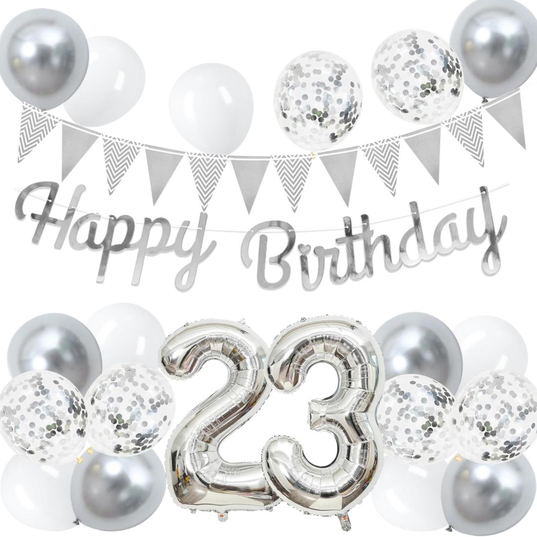 23歳 誕生日 バルーン 風船 セット 大きい 40inch シルバー 誕生日 数字 バルーン 付け 約100cm ハッピ..