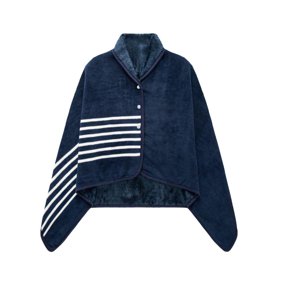 LeafIn ひざ掛け ブランケット ハーフケット 大判 4way 着る毛布 肩掛け ボタン付き 厚手 防寒対策 あったか チェック柄 おしゃれ 吸湿保温 抗菌加工 静電気防止 洗濯可能 手触り 暖かい ZH19(ネイビー, M)