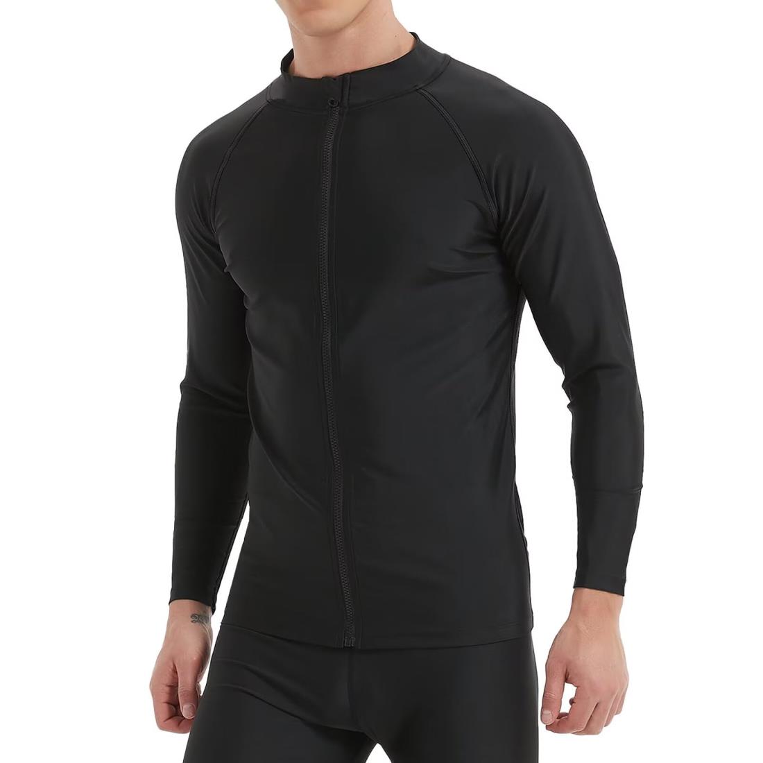 Sillictor ラッシュガード メンズ 水着 長袖 フードなし ラッシュ パーカー ジップアップ オーバーウェア UVカット スイムウェア プール 海 海水浴 日焼け対策 夏服 水陸両用 UVカット・冷感速乾 yc2261blk-blk-L