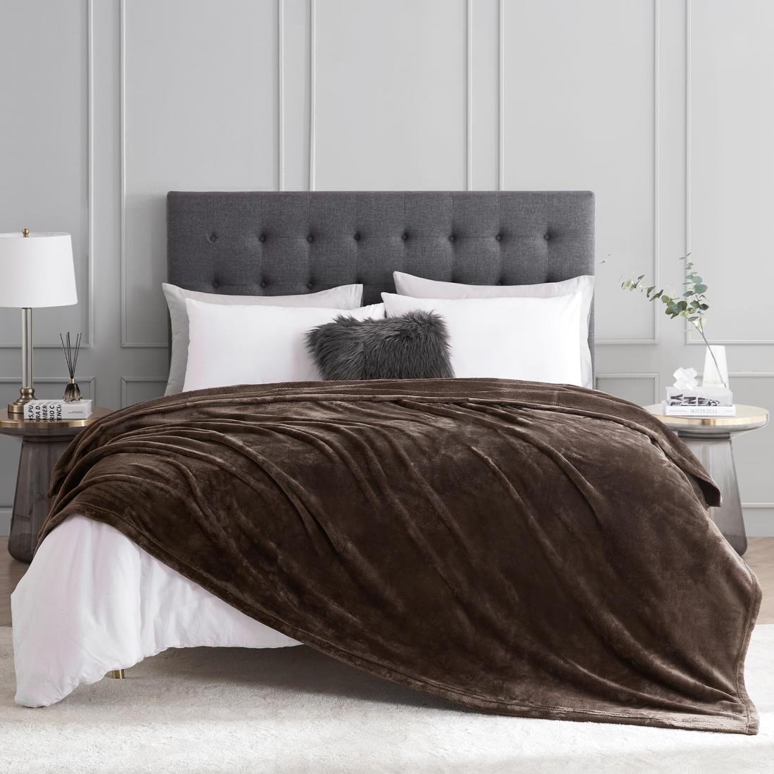 Hansleep 毛布 もうふ 冬用 ダブル ブランケット 大きめ 200x220cm 大判 ブラウン マイクロファイバー ..