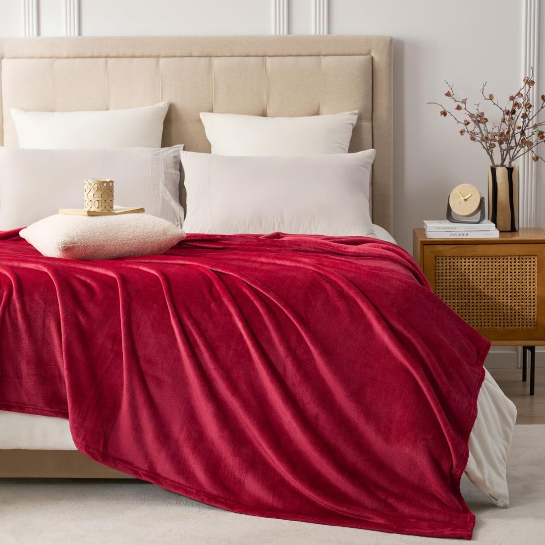 Hansleep 毛布 もうふ 夏用 ダブル ブランケット 大きめ 200x220cm 大判 レッド マイクロファイバー 柔..