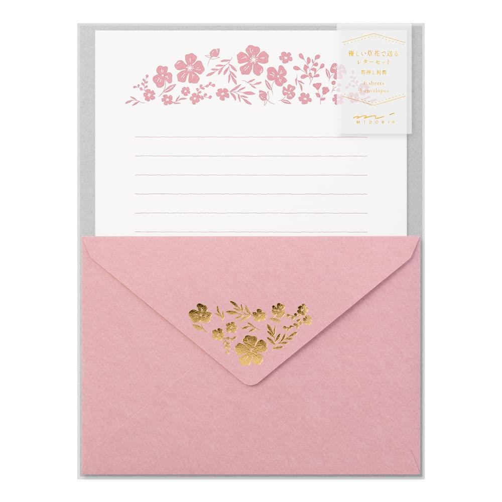 ミドリ レターセット 箔押封筒 小花柄 86506006