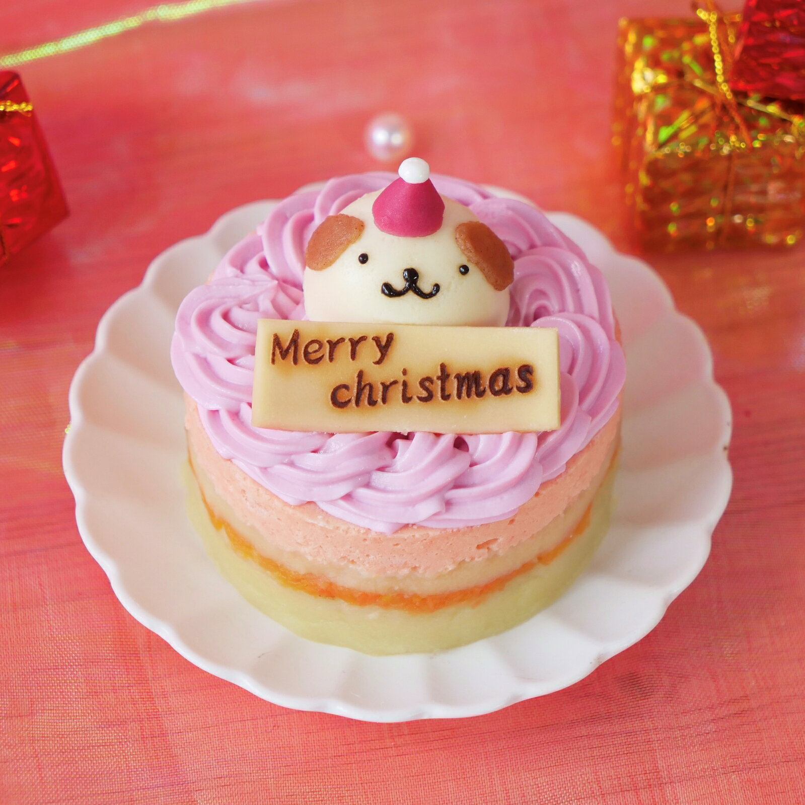 【犬猫用 お魚のクリスマスケーキ プチ 】乳糖フリー・グルテンフリー・無添加｜鮭を使った犬猫兼用ヘルシーケーキ｜国産素材で安心安全｜ニュージーランド産サーモン×乳糖フリーヨーグルトで仕上げた華やかクリスマス限定ケーキ｜はなとしっぽオリジナル
