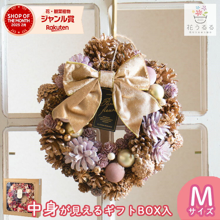 リース ドライフラワー [ブリリアントゴールドピンク]Mサイズ 直径23cm( 花 ギフト プレゼント 誕生日 ディスプレイ おしゃれ 冬 通年 玄関 ドア 外 飾り 完成品 クリスマス ドライ フラワー インテリア フラワーリース クリスマスリース 玄関ドア ブラックフライデー 2025