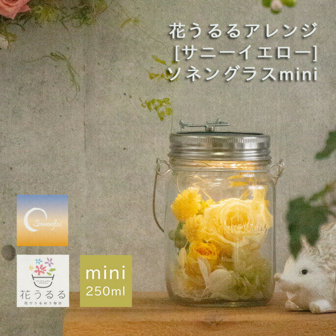 ＼即日発送OK／プレゼント ソネングラスmini×花うるる【サニーイエロー】(正規代理店)(保証書付 250ml ランタン インテリア プレゼント 新築祝いライト おしゃれ お花 フラワーギフト 誕生日 女性 ソーラー 開店祝い ドライフラワー 2024 瓶 母の日 遅れてごめんね