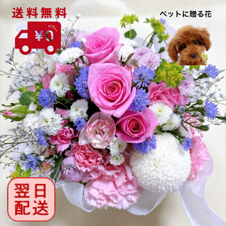 ペットちゃんのお洒落可愛いお供えのお花 ◇ ボリューム満点のお供えアレンジメント 即日発送 喪中お見舞い 【送料無料】 お悔やみ 法事 命日 新盆 初盆 お盆 ペット 花束 彼岸 枕花 仏事 弔事 喪中 お供え お盆のお花 生花 花